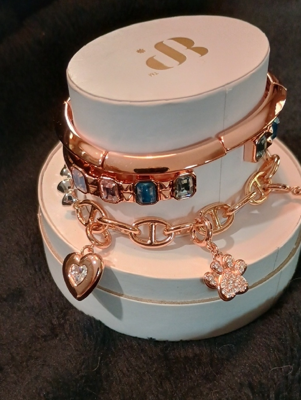 Rose Gold Charm Bracelet Set with Blue and Clear Stones - - Picture 2 of 10